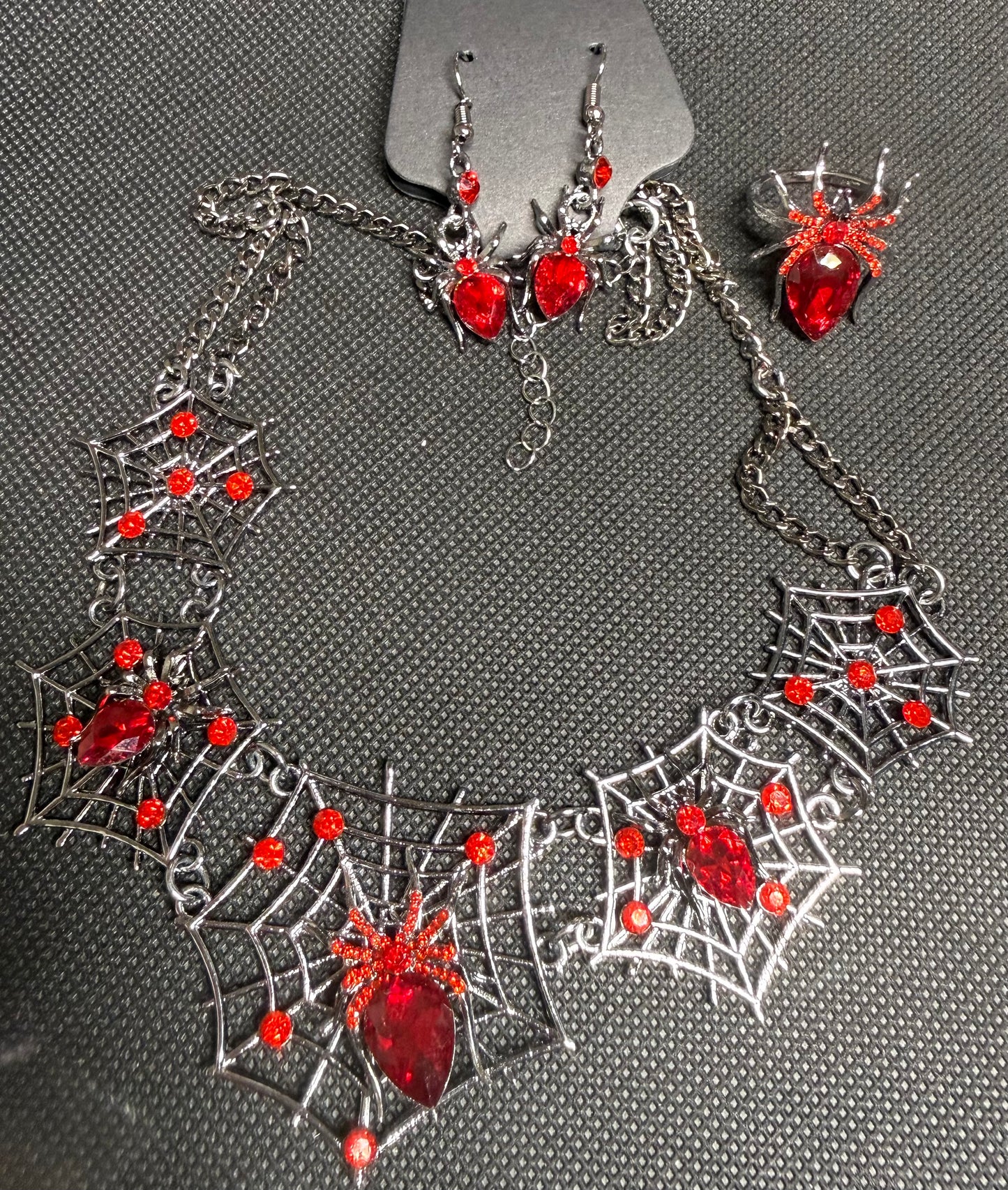 Halloween necklace earrings and ring