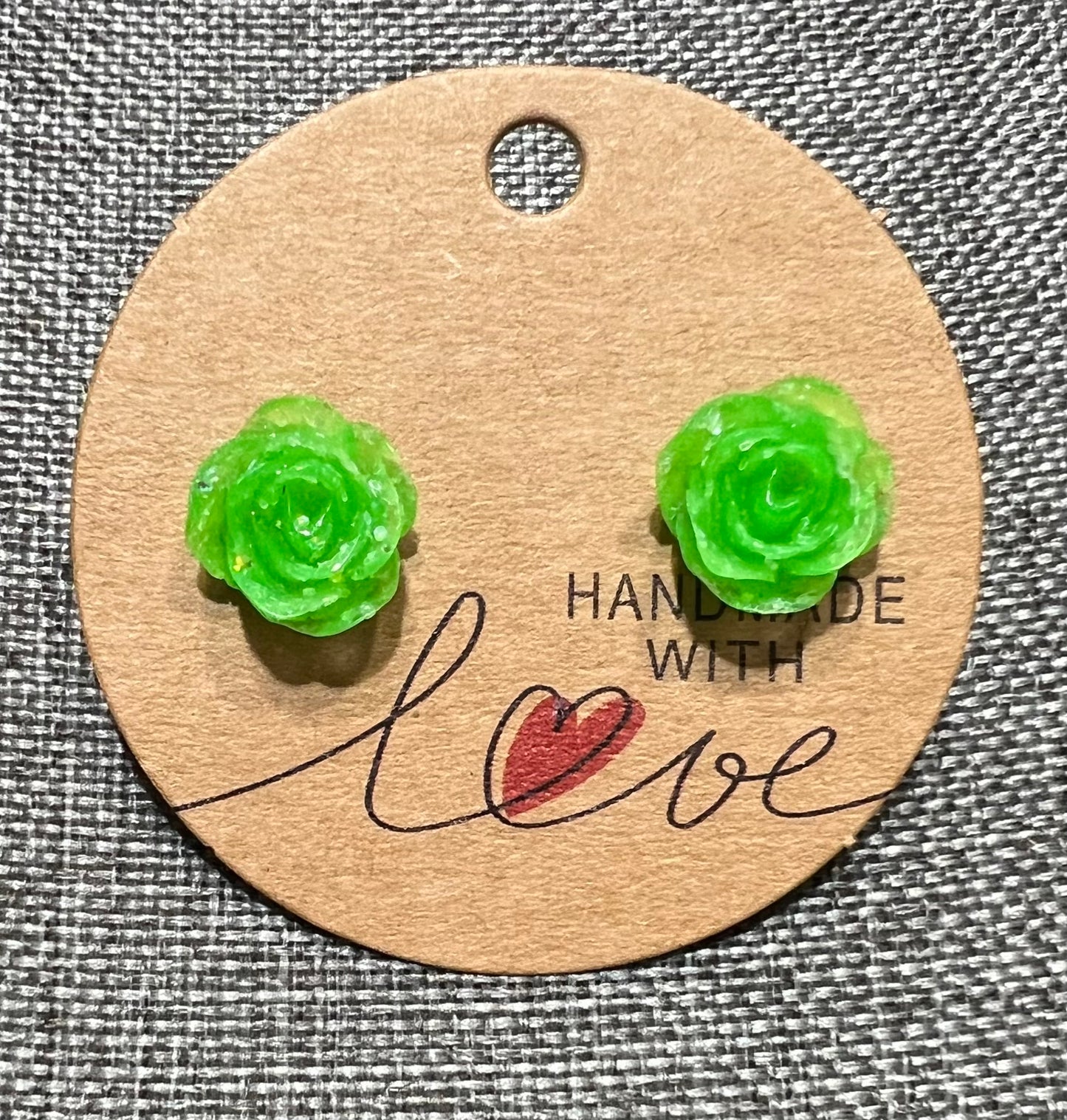 Green rose earrings