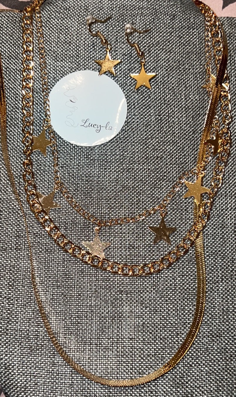 Trio star necklace with earrings