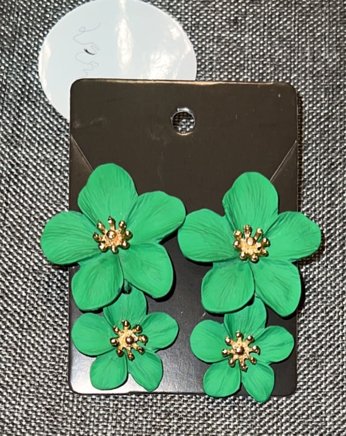 Green flower earrings