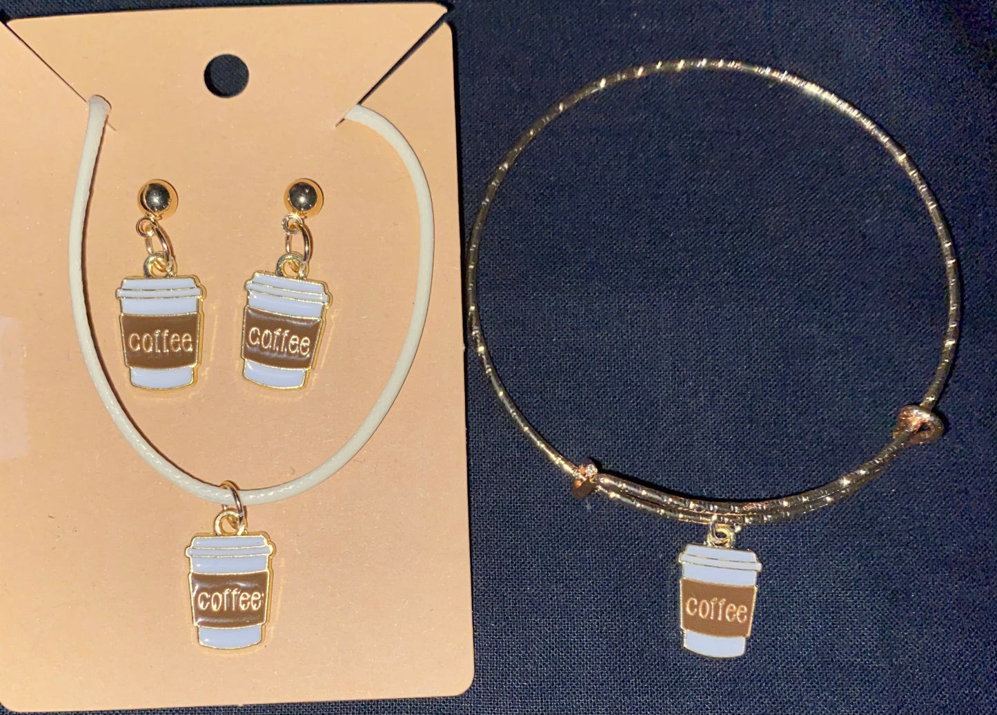 Coffee earrings necklace and bracelet set