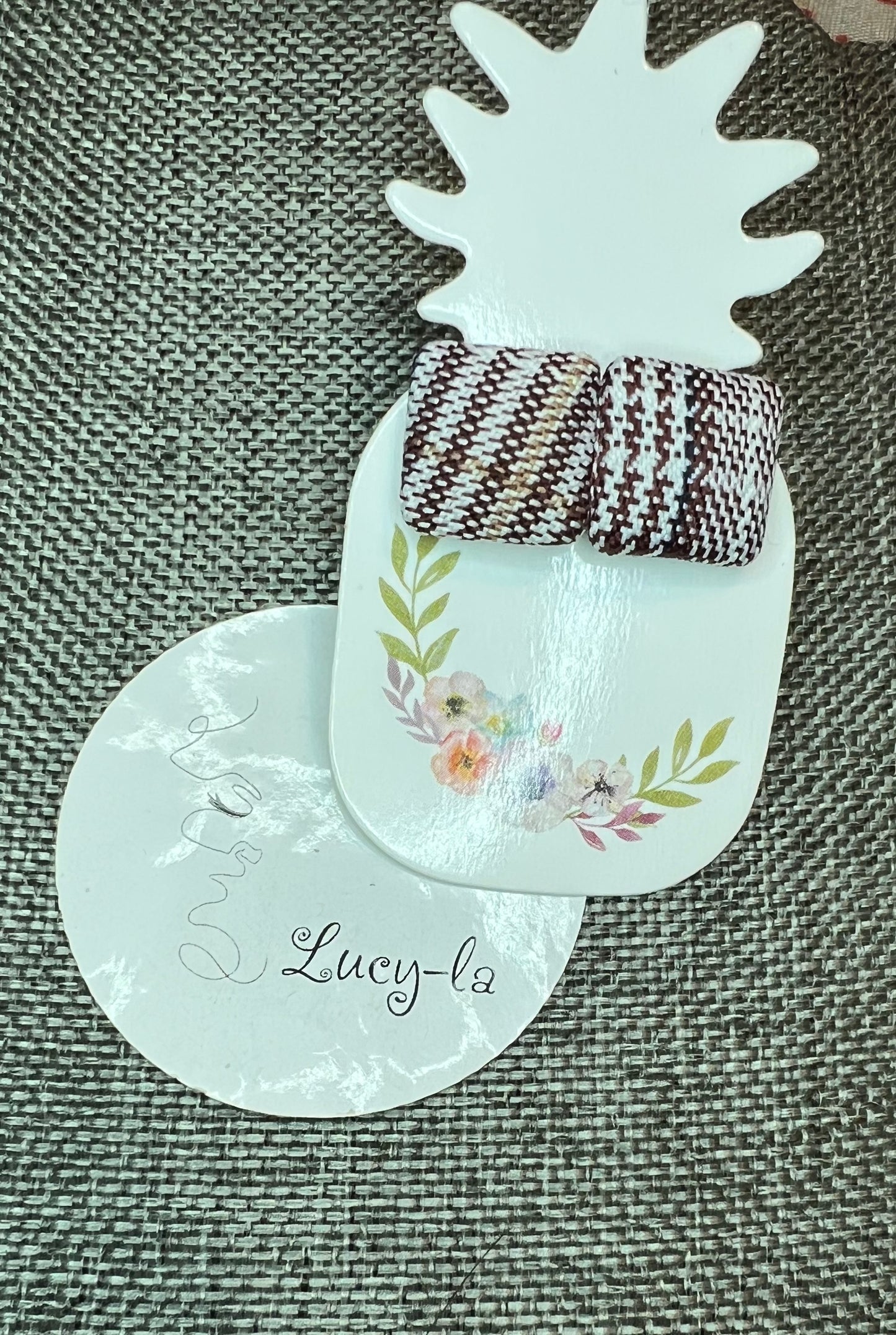 Brown and white earrings