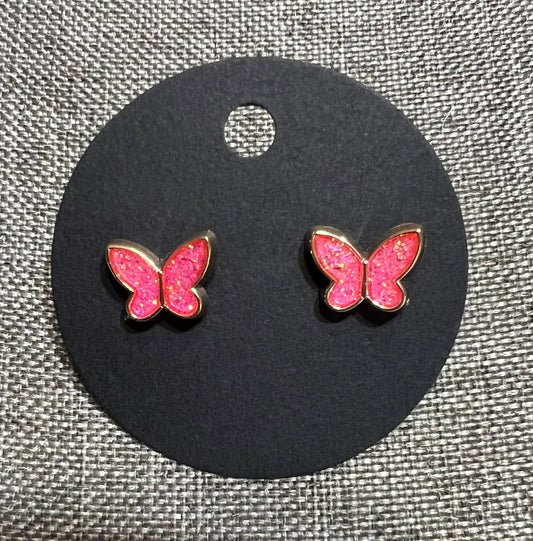 Pink butterfly earrings