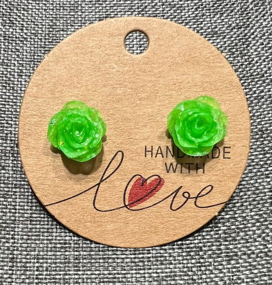 Green rose earrings