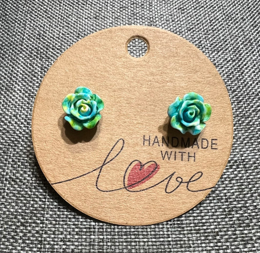 Green rose earrings