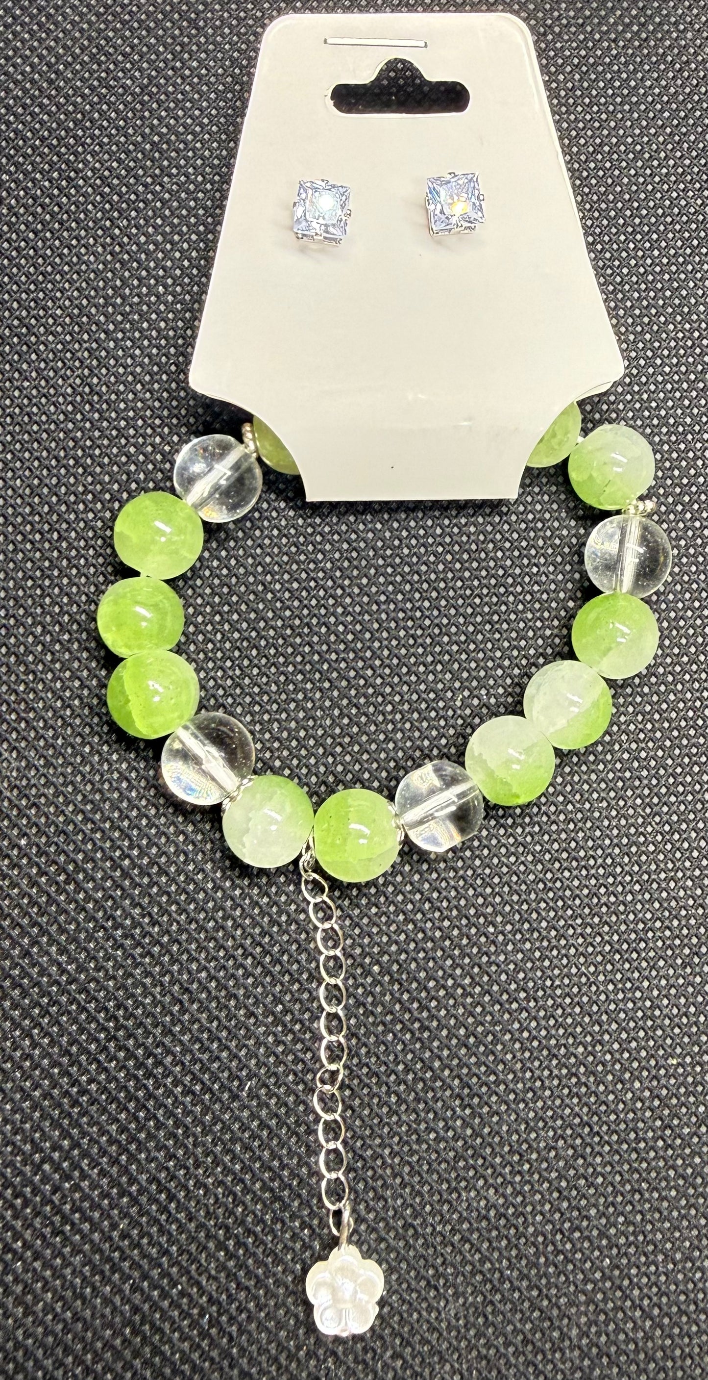 Green bracelet and earrings