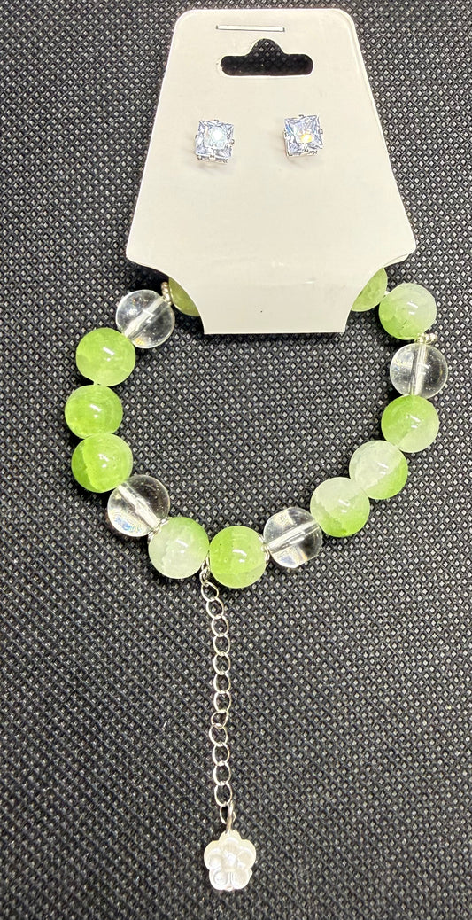 Green bracelet and earrings