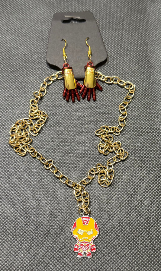 Iron man earrings and necklace set