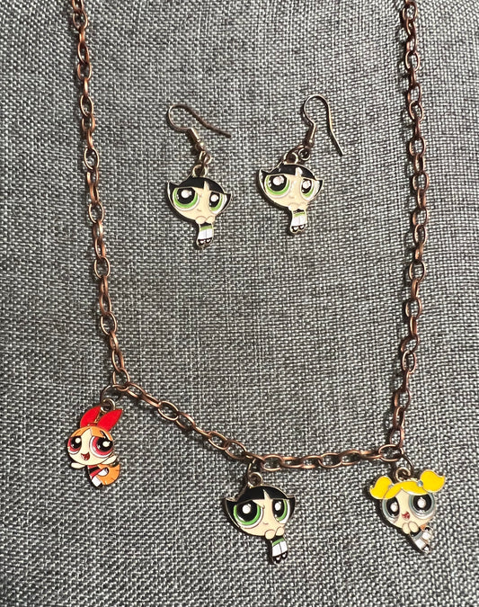Power puff earrings and necklace set