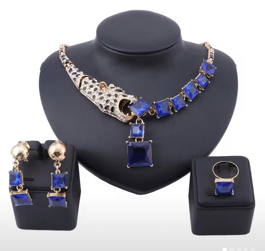 Blue set earrings necklace and ring