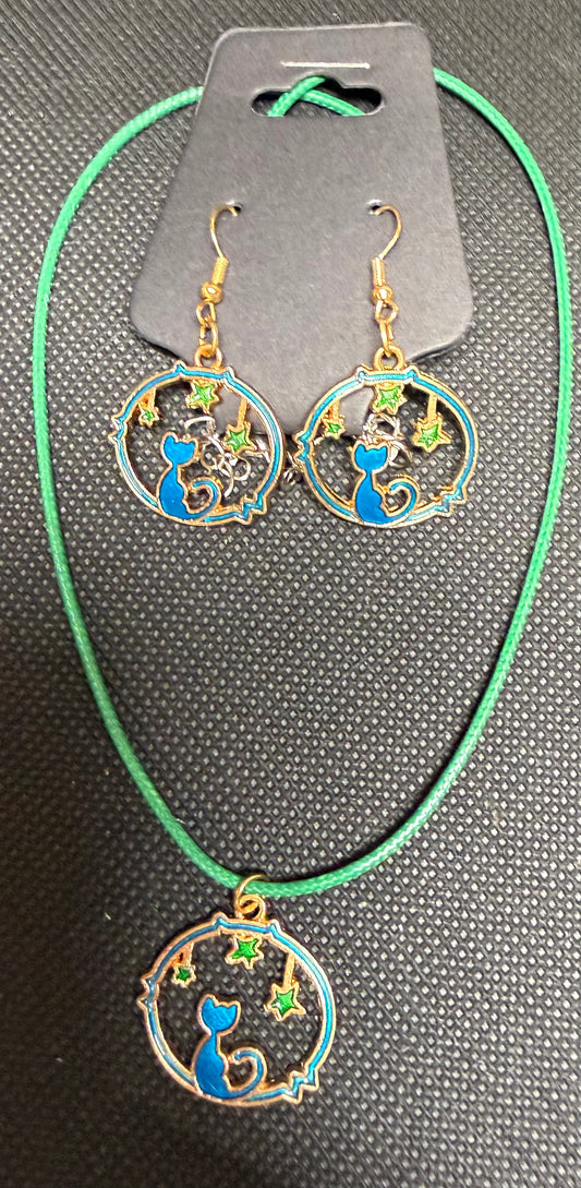 Cat set earrings and necklace