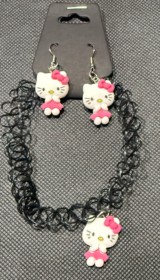 Hello kitty set earrings and chocker
