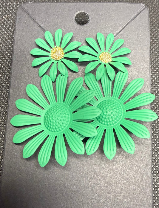 Green flower earrings