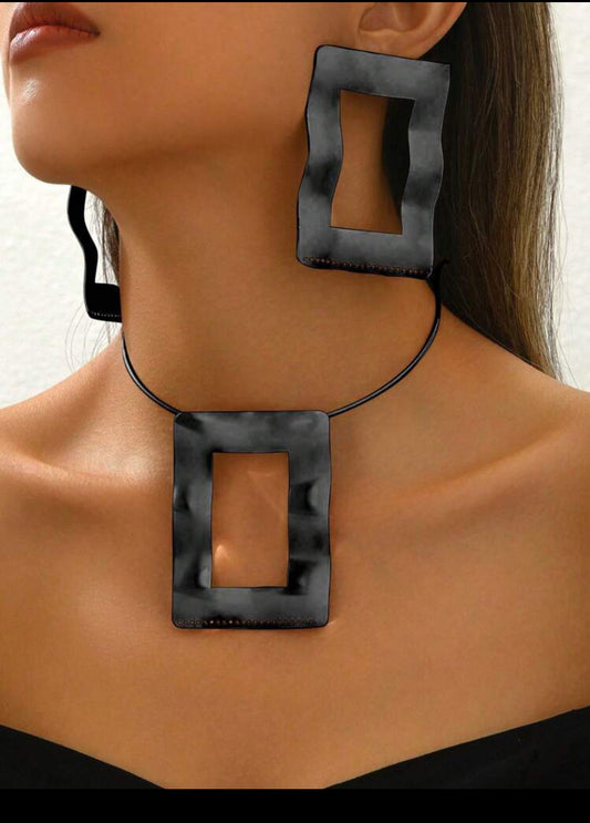 Square set earrings and necklace