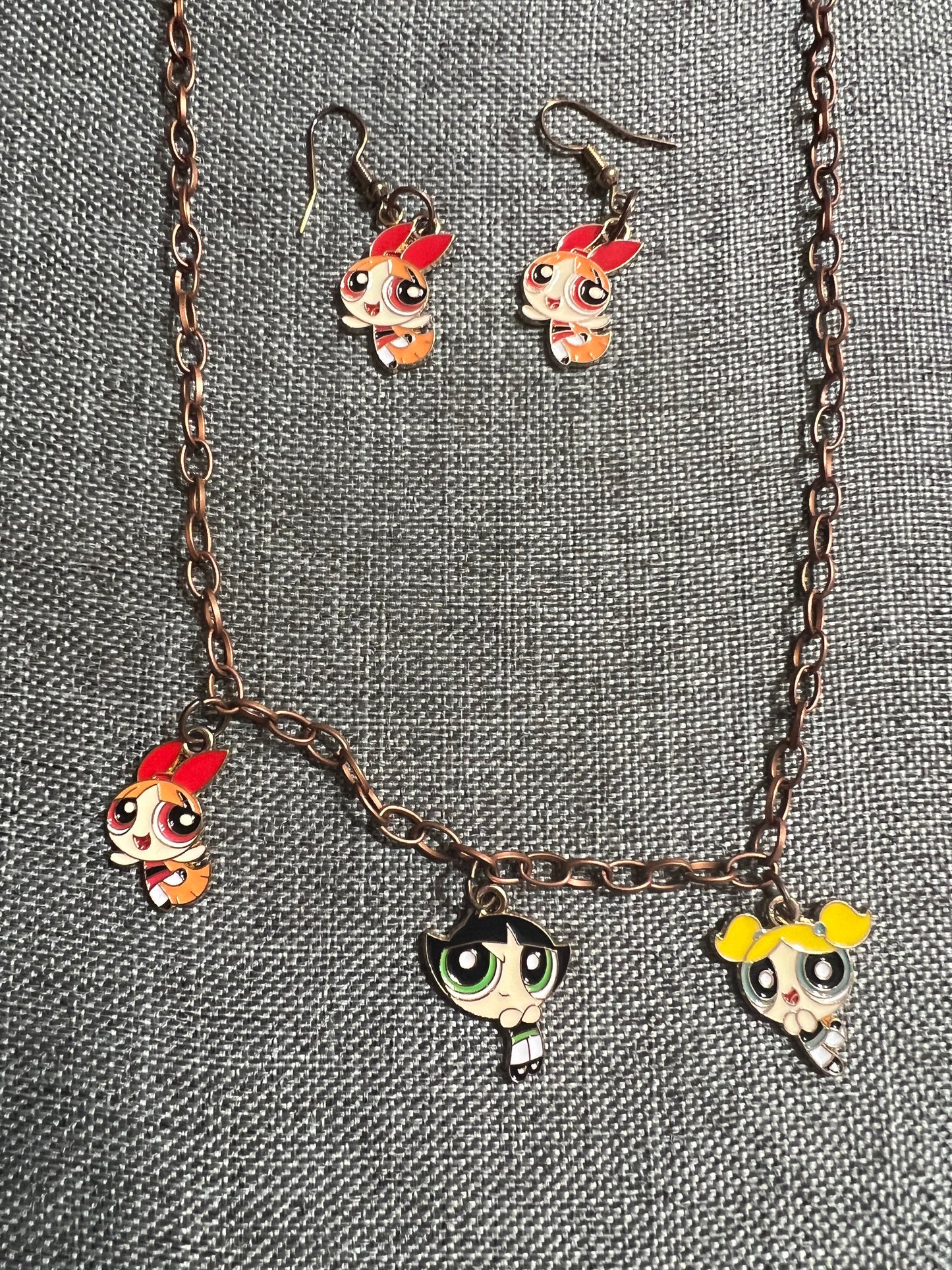 Power puff earrings and necklace set
