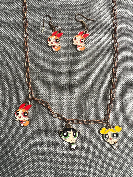 Power puff earrings and necklace set