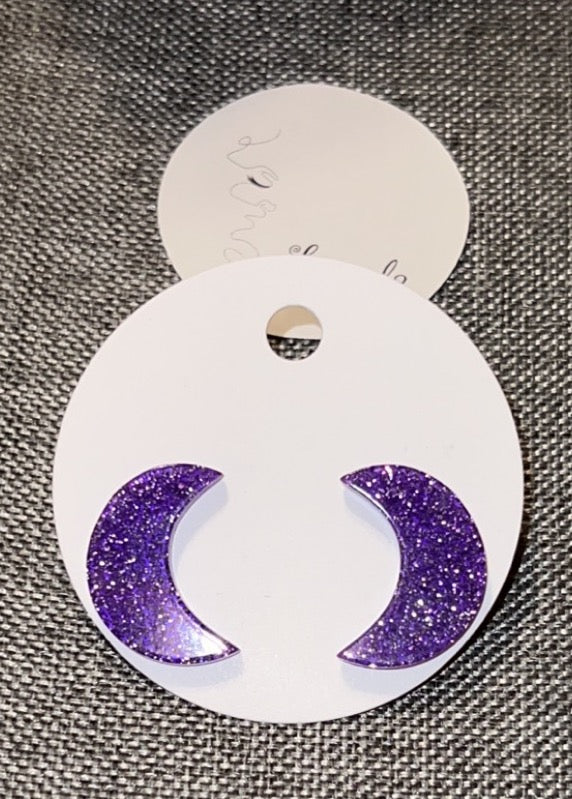 Purple moon earrings