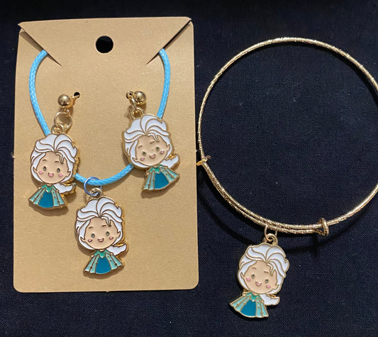 Baby Elsa earrings necklace and bracelet set fantasy garments