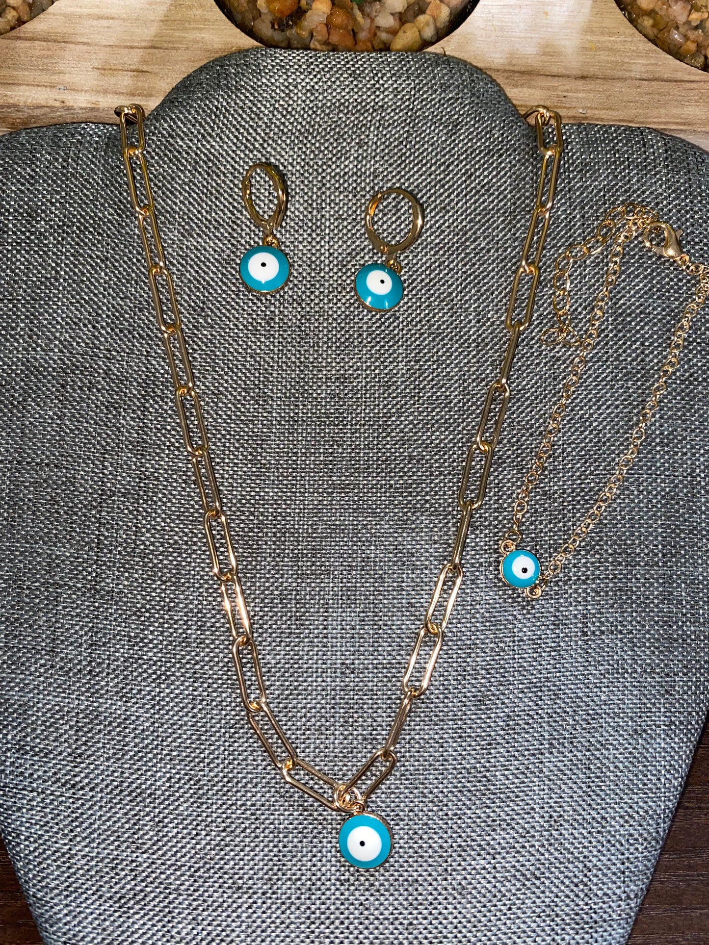 Eye bracelet necklace and earrings set