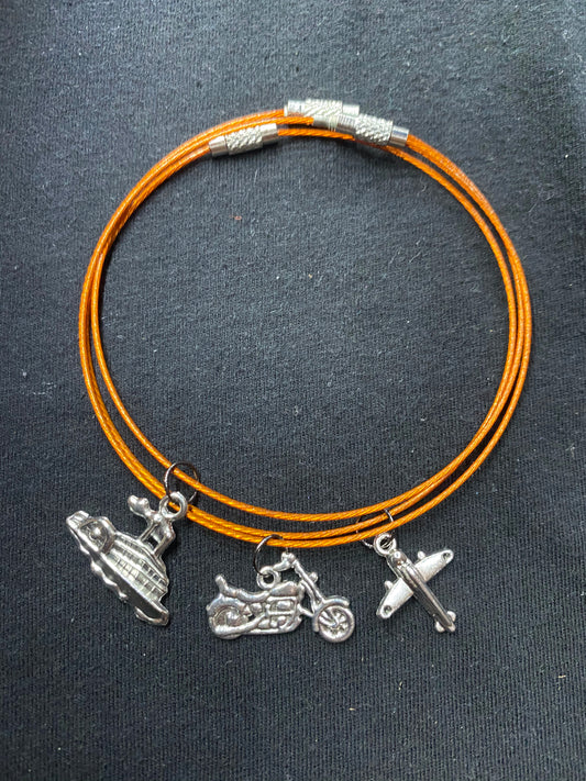 Boat airplane and motorcycle bracelet