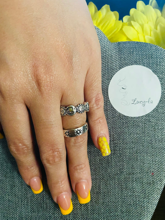 Sunflower duo rings set