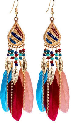 Various color earrings with feathers